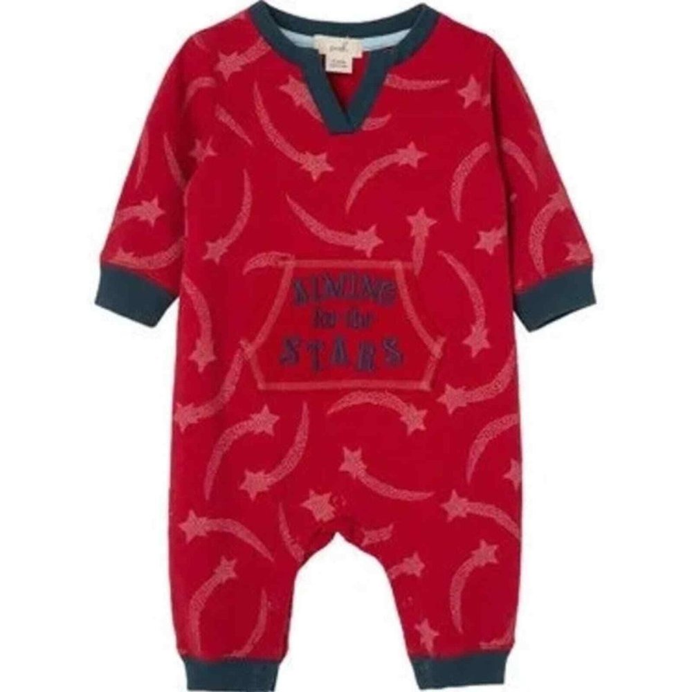 Peek Babies' Long Sleeve V-Neck Aiming For The Stars Print Romper Red 3-6M NWT